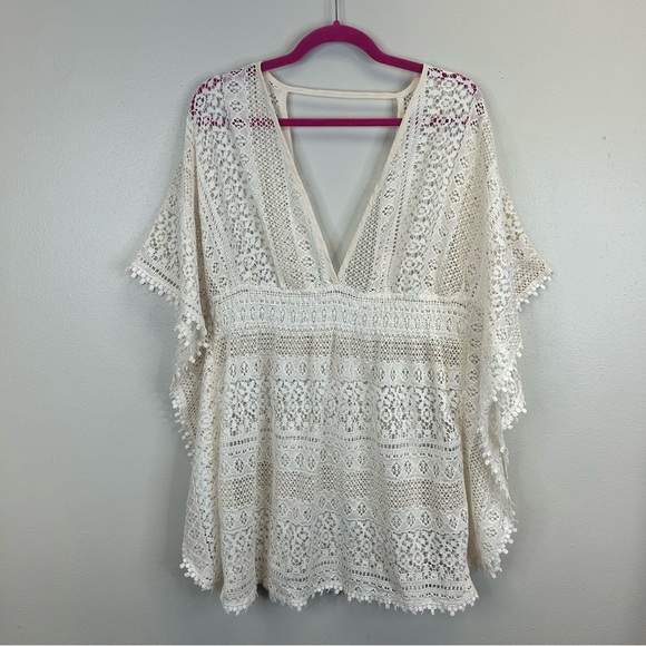 Xhilaration Womens XL Cream Crotchet Lace Cover-Up Boho Top Mesh Beachy Swim - Picture 2 of 11